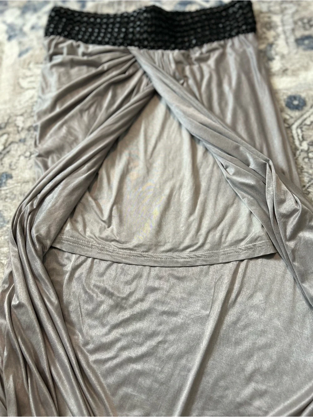 Venus Smocked Waist Maxi Skirt in Gray with Black Band